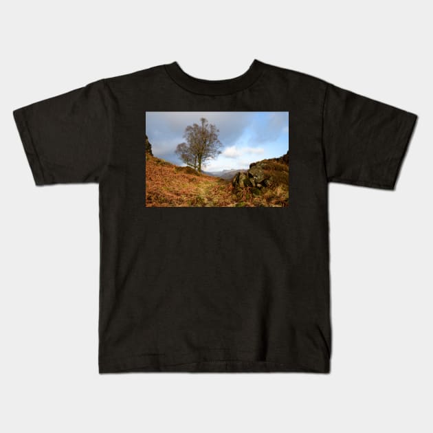 Walking over Holme Fell Kids T-Shirt by jldunbar